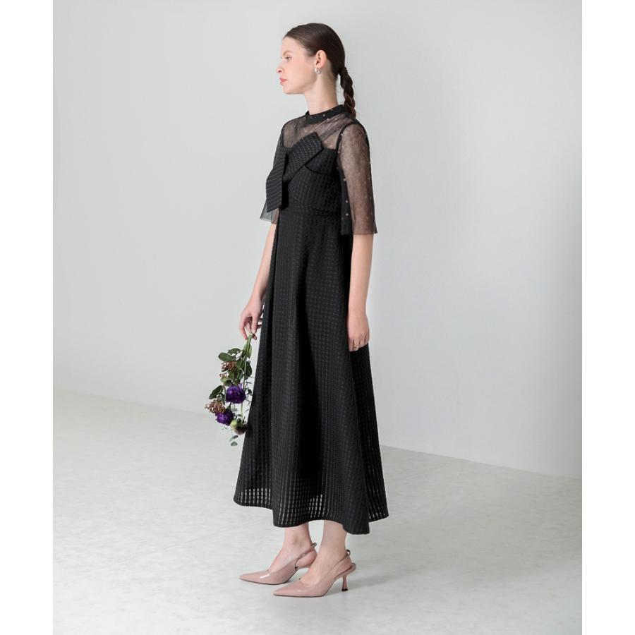 Leja ビスチェ風ウエストベルト付きドレス M Leja ドレス 「LEJA」ビスチェ風ウエストベルト付き花柄レース