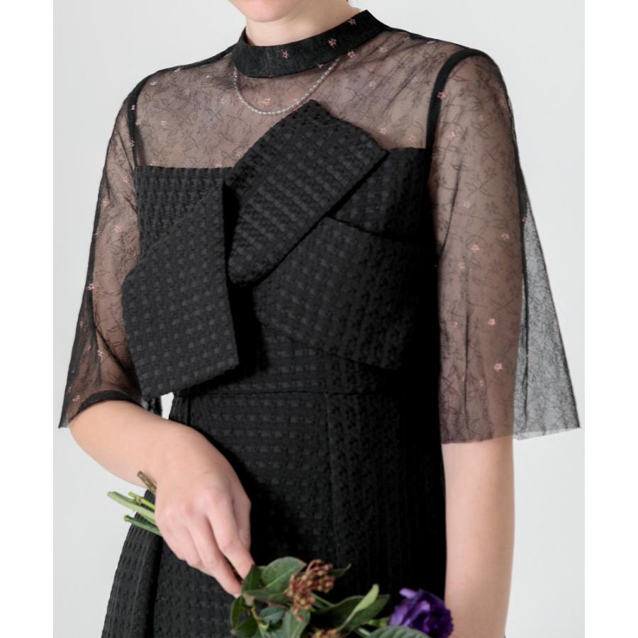 LEJA】ビスチェ風切り替えプチハイネック花柄シアーレース