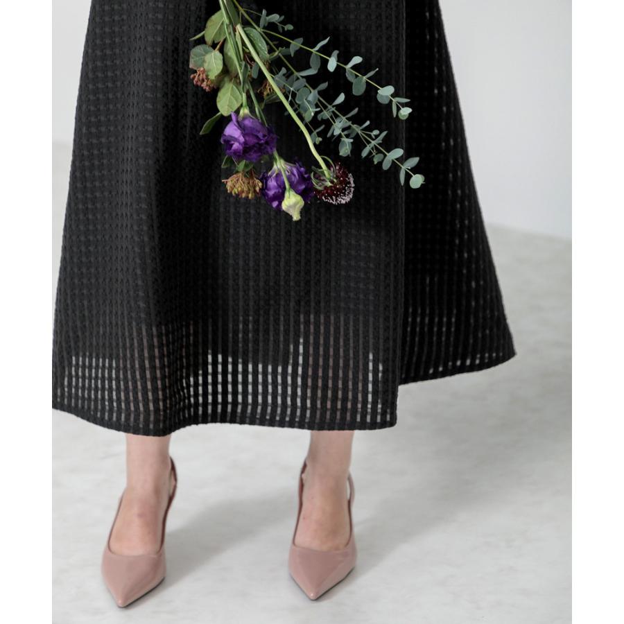 LEJA】ビスチェ風切り替えプチハイネック花柄シアーレースワッフル生地