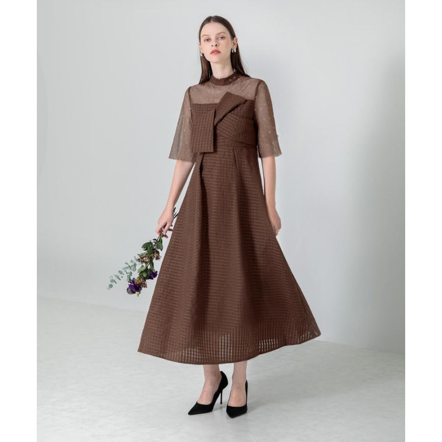 【美品】Leja シアーレースワッフル生地ドレス　Sサイズ Leja｜LEJA/ビスチェ風切り替え花柄シアーレースワッフル生地