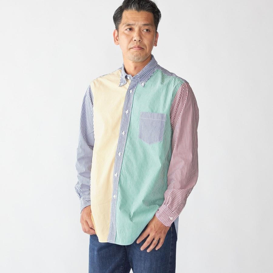 【NAVY】ファインパターン ジャカード ストライプ オープンカラー ボタンダウンシャツ COOL CITY WEAR】ストライプジャージ ボタンダウンシャツ /接触冷感