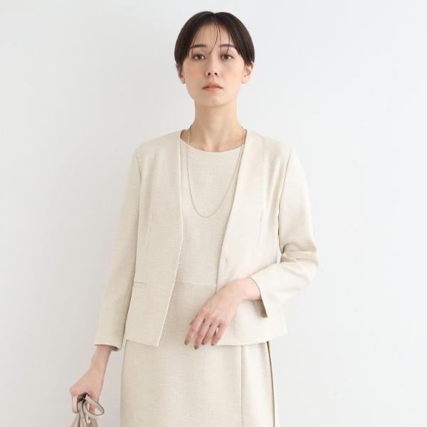 INDIVI 【洗える／UVケア／接触冷感／SETUP可能】麻調ノーカラー