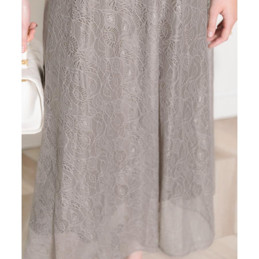 LEJA】ウエストマークパフスリーブ総レースロングドレスワンピース
