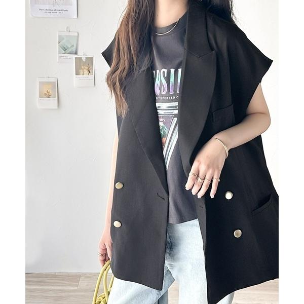 大人のテーラードジレ。サイドスリットオーバーサイズダブルベスト