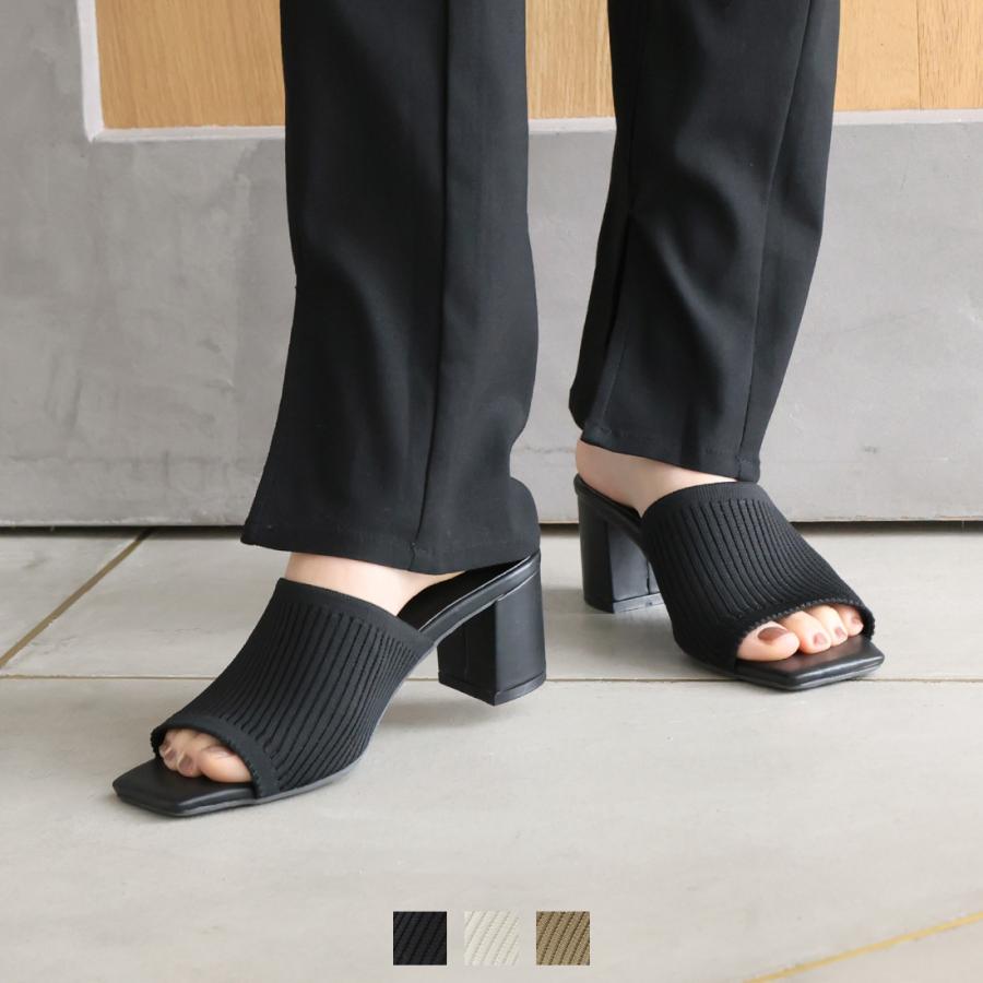 赤と黒のスクエアトゥミュール 25春夏新作カラー追加】スクエアトゥニットミュールサンダル : マルイ