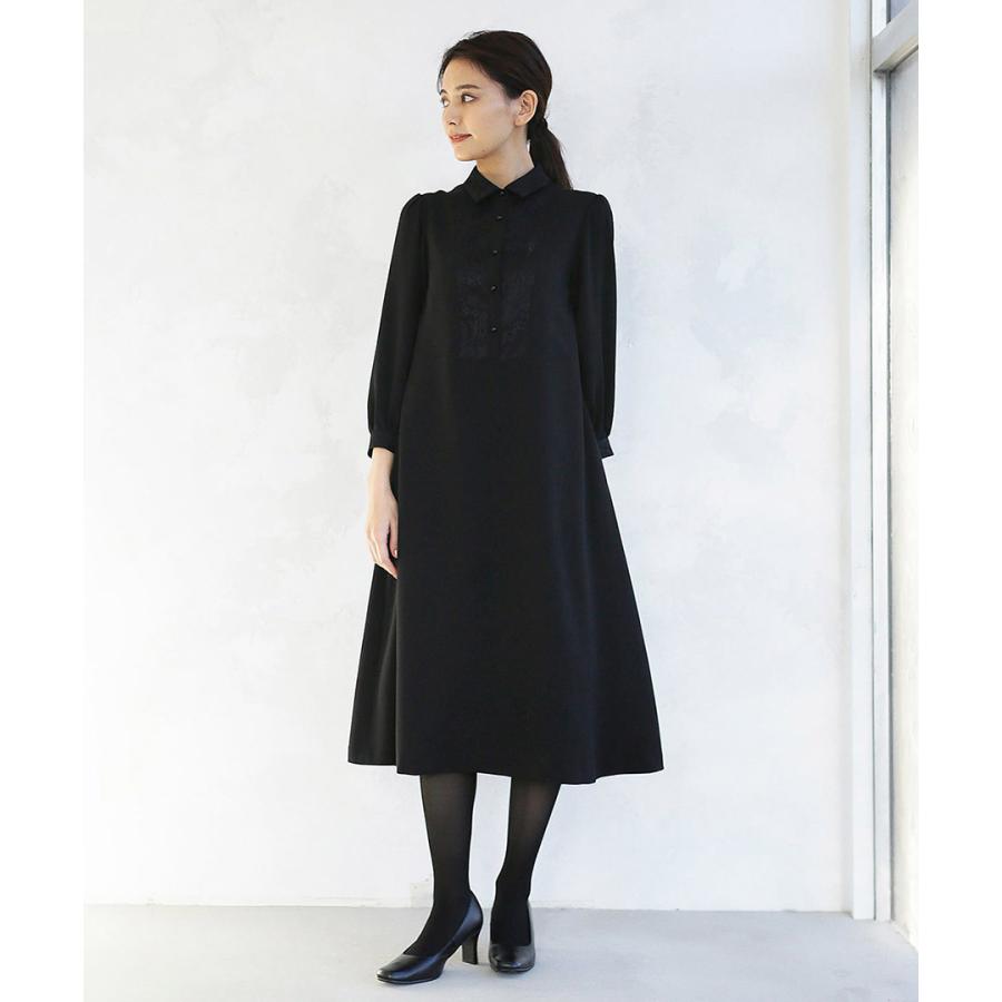 【洗濯機で洗える】喪服　WEB限定/胸元レース切り替えデザインブラックフォーマルワンピース_10