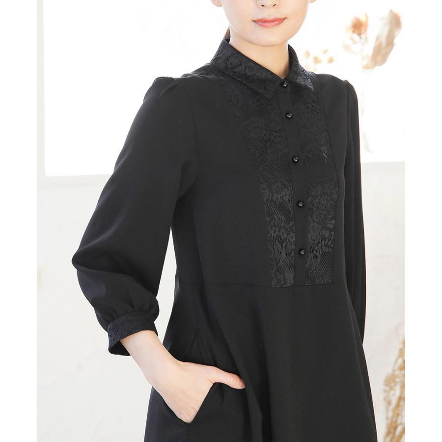 【洗濯機で洗える】喪服　WEB限定/胸元レース切り替えデザインブラックフォーマルワンピース_11