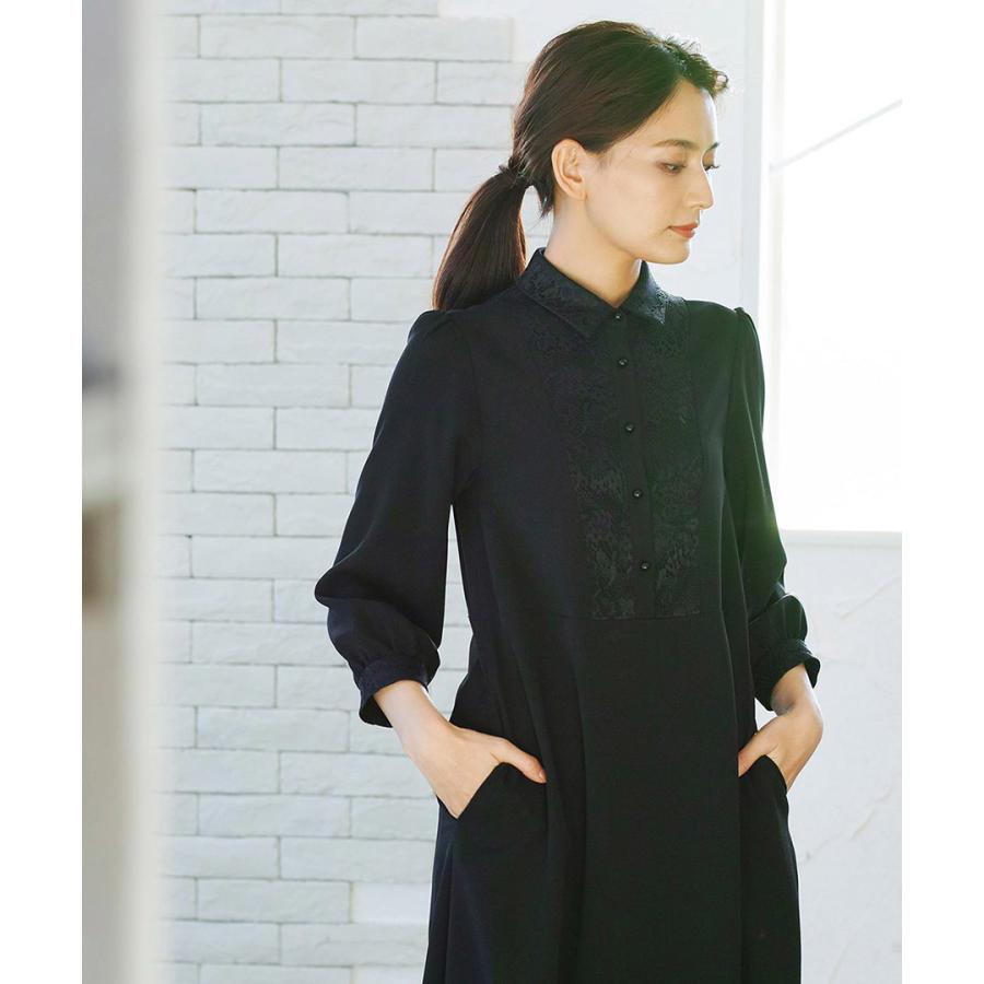 洗濯機で洗える】喪服 WEB限定/胸元レース切り替えデザインブラック