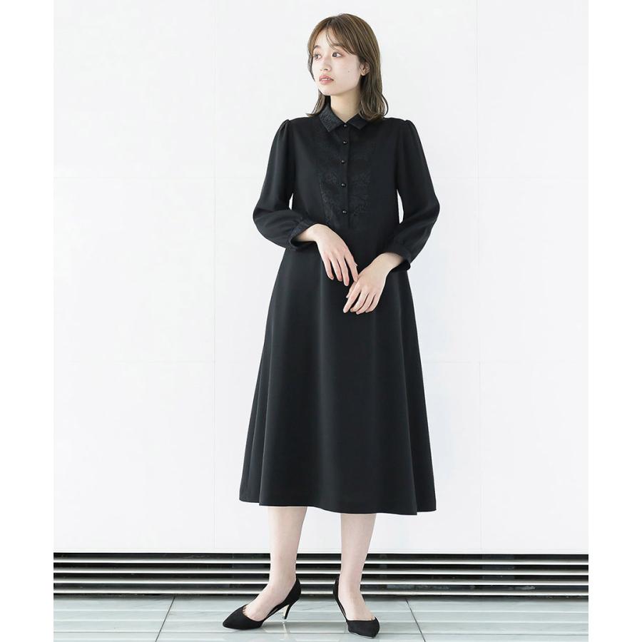 【洗濯機で洗える】喪服　WEB限定/胸元レース切り替えデザインブラックフォーマルワンピース_17