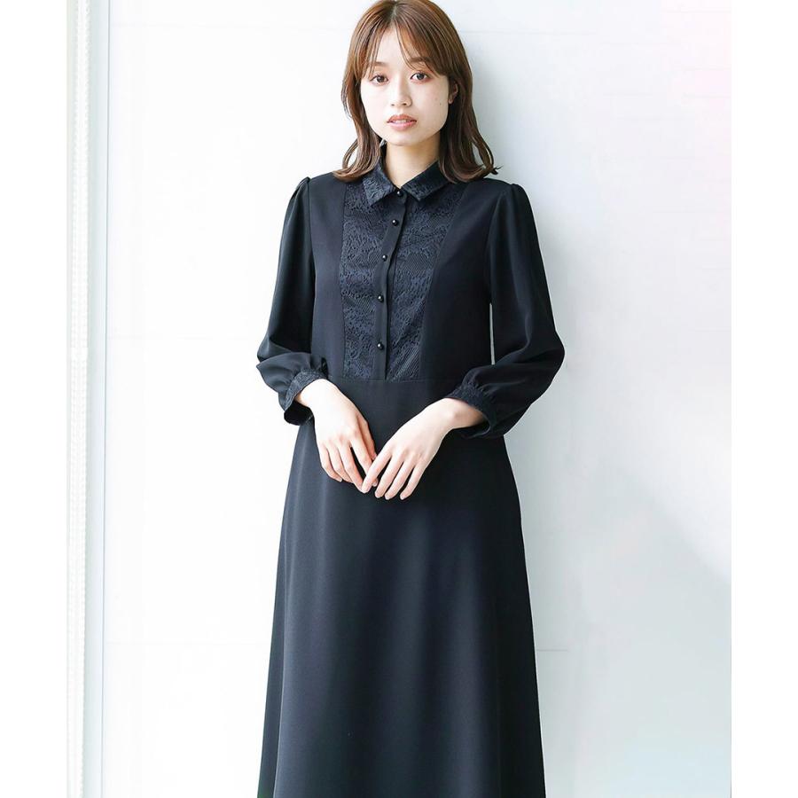 【洗濯機で洗える】喪服　WEB限定/胸元レース切り替えデザインブラックフォーマルワンピース_18