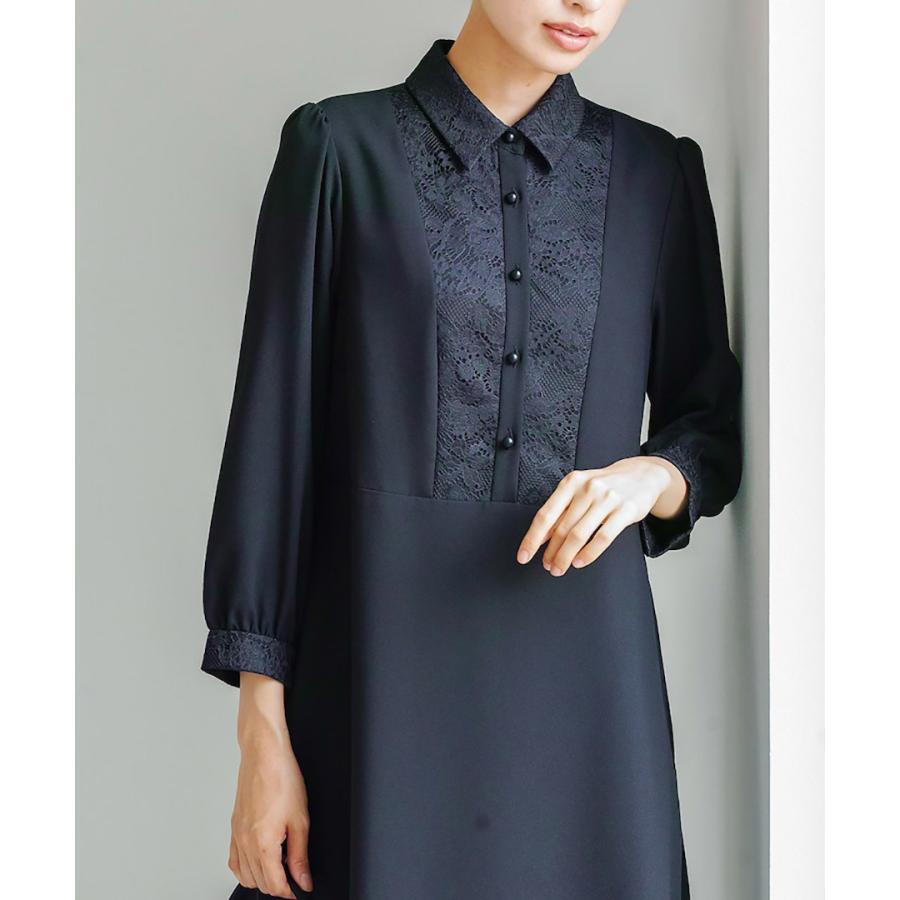 【洗濯機で洗える】喪服　WEB限定/胸元レース切り替えデザインブラックフォーマルワンピース_3