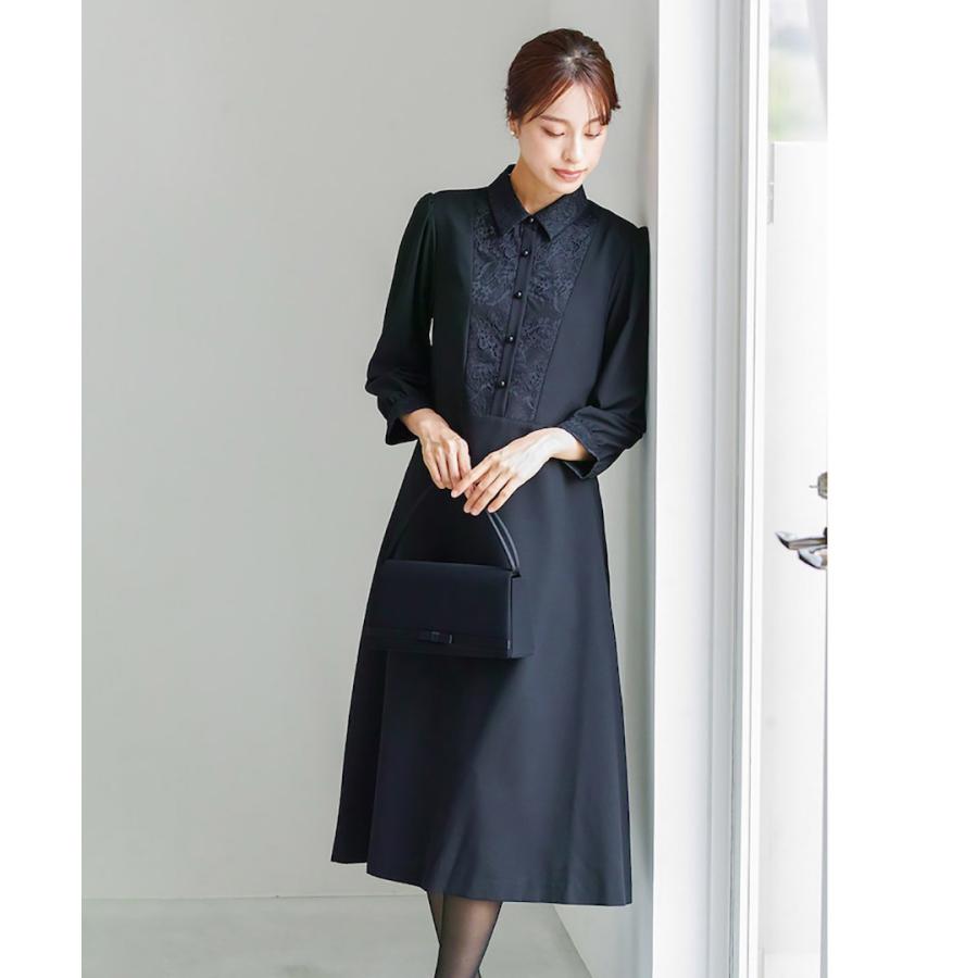 【洗濯機で洗える】喪服　WEB限定/胸元レース切り替えデザインブラックフォーマルワンピース_4
