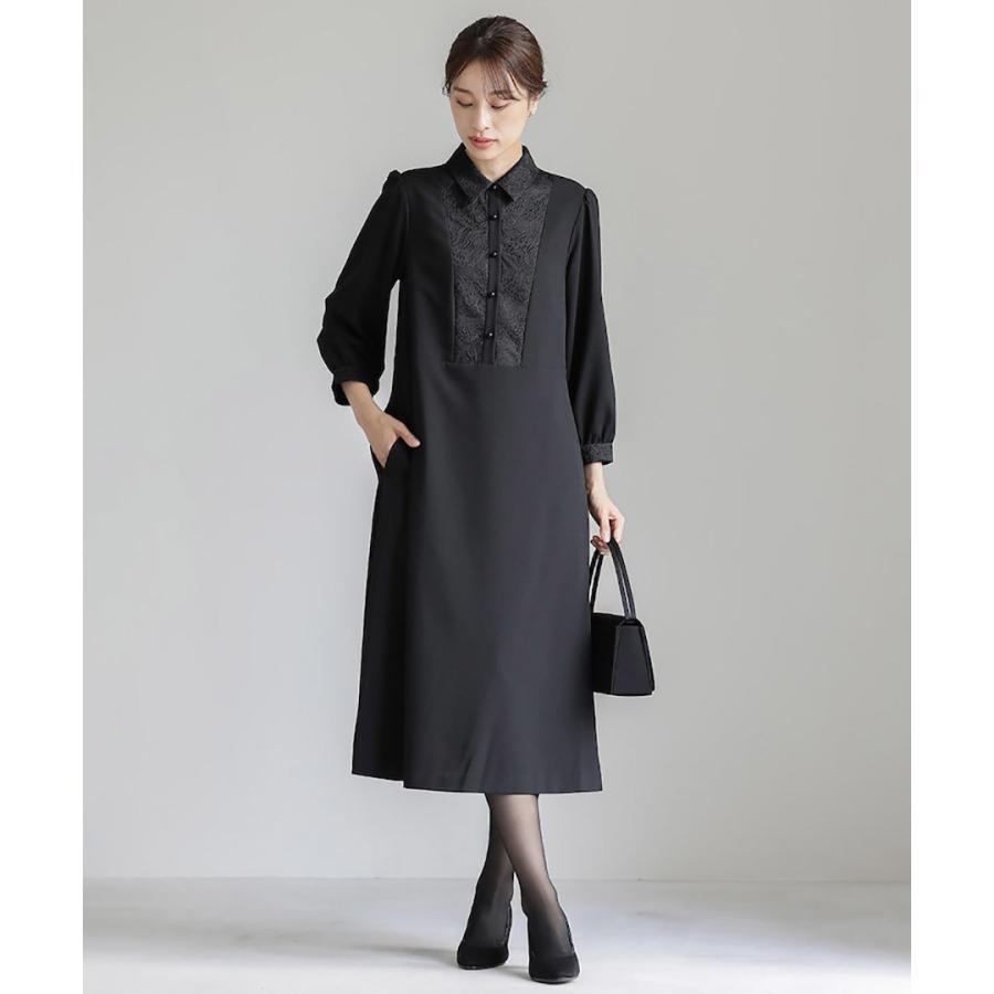 【洗濯機で洗える】喪服　WEB限定/胸元レース切り替えデザインブラックフォーマルワンピース_5