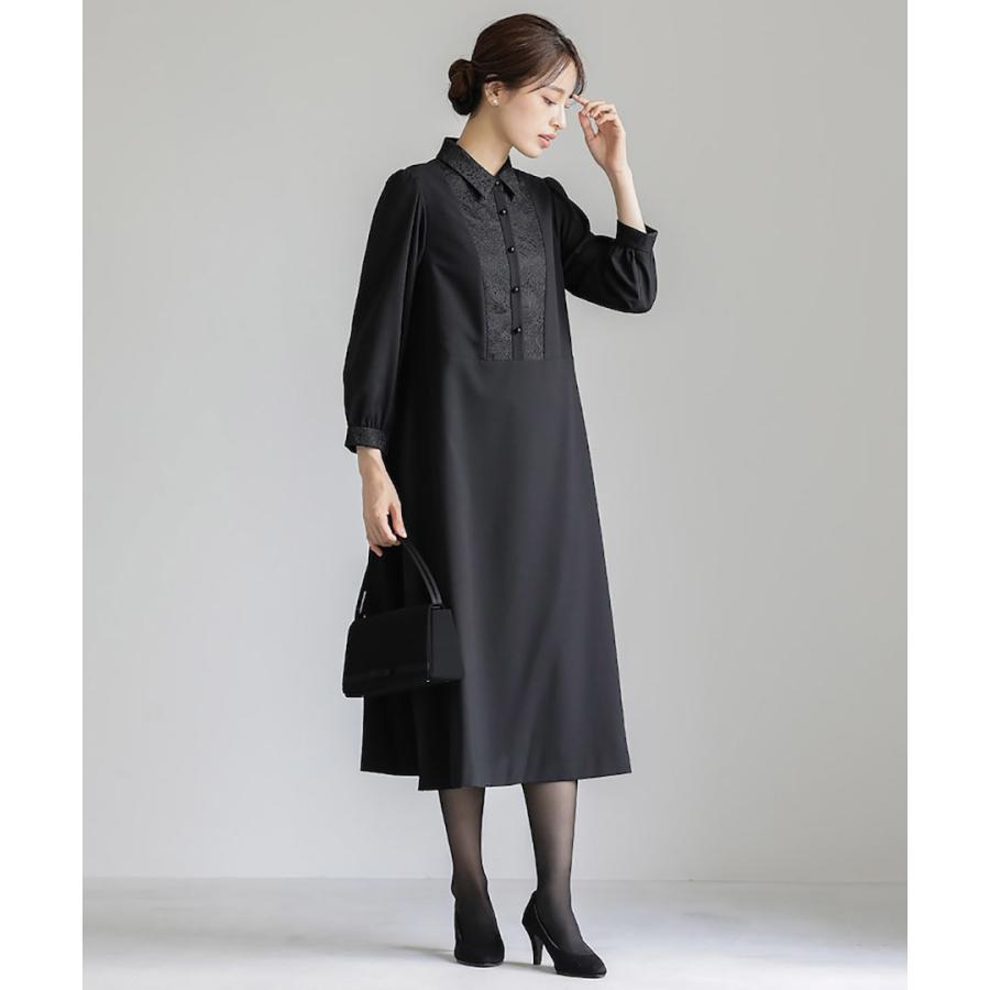 【洗濯機で洗える】喪服　WEB限定/胸元レース切り替えデザインブラックフォーマルワンピース_6