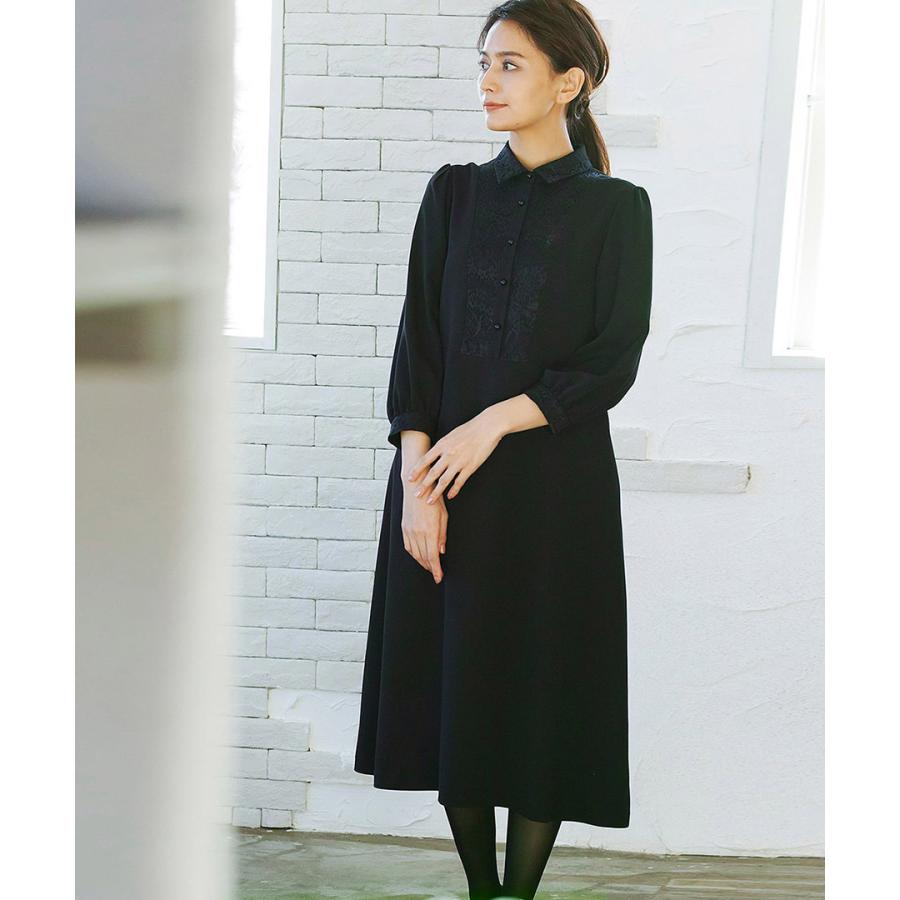 【洗濯機で洗える】喪服　WEB限定/胸元レース切り替えデザインブラックフォーマルワンピース_7