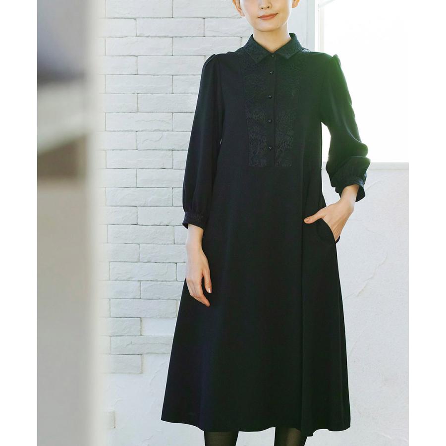 【洗濯機で洗える】喪服　WEB限定/胸元レース切り替えデザインブラックフォーマルワンピース_8