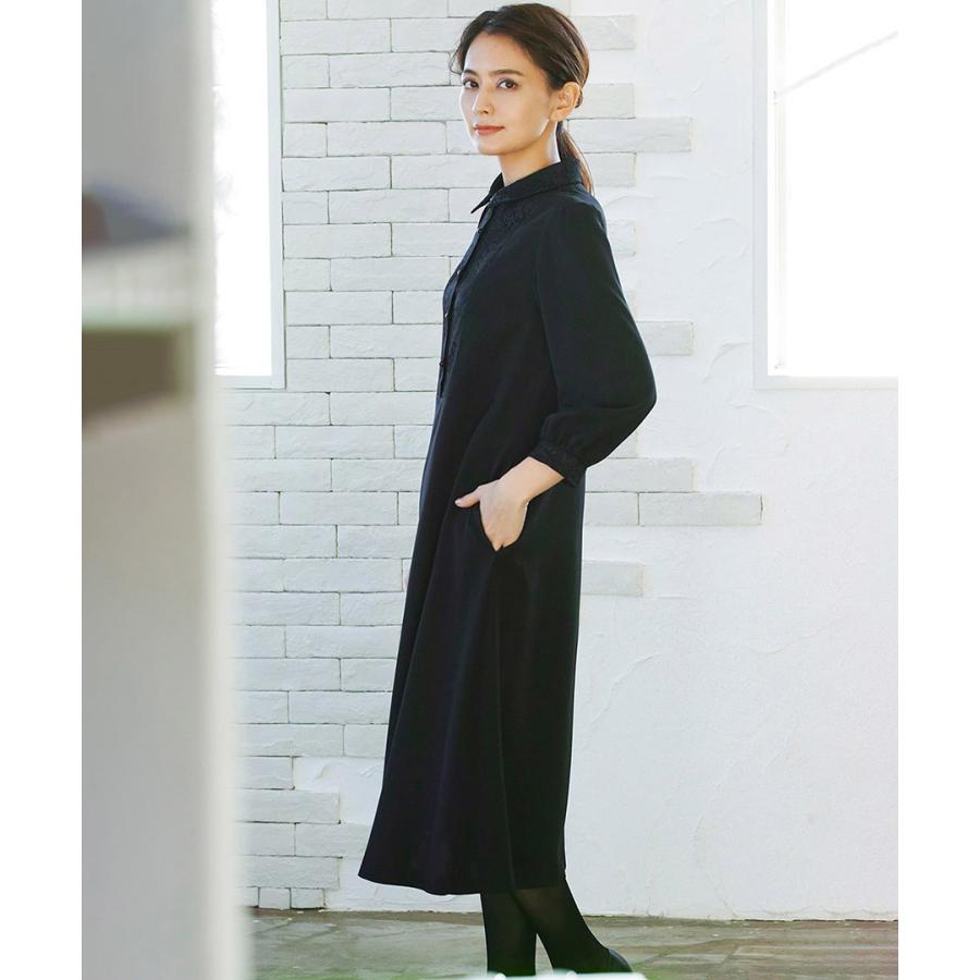【洗濯機で洗える】喪服　WEB限定/胸元レース切り替えデザインブラックフォーマルワンピース_9