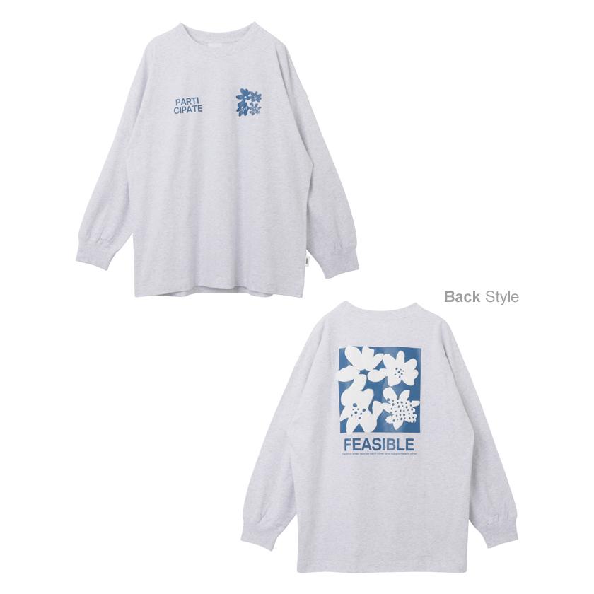 前後ロゴ入り フラワープリント 長袖 Tシャツ｜0101marui｜20