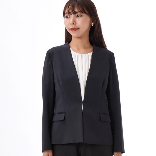 【未使用に近い】&Less　セットアップ　ノーカラー　洗える　ネイビー　L　11 SUIT SELECT 【オールシーズン/お受験にも】洗えるノーカラー