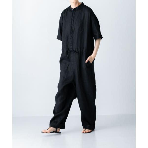 かぐれ リネンハーフスリーブ オールインワン 黒 かぐれ｜リネンハーフスリーブオールインワン | Rakuten Fashion