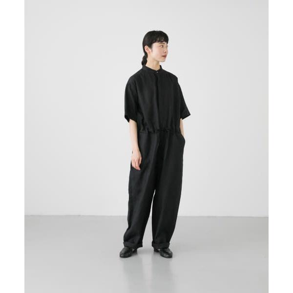 kagure リネンハーフスリーブオールインワン ベージュ かぐれ（カグレ）の「リネンハーフスリーブオールインワン