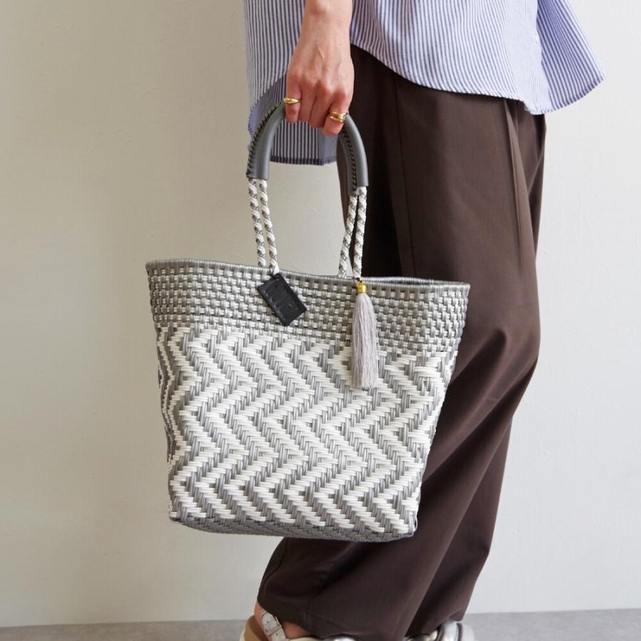 【極美品✨】WOVEN メキシコ製 メルカド カゴバッグ グレー/ホワイト かごバッグ カゴバッグ WOVEN (ウーヴン) / スモールトート