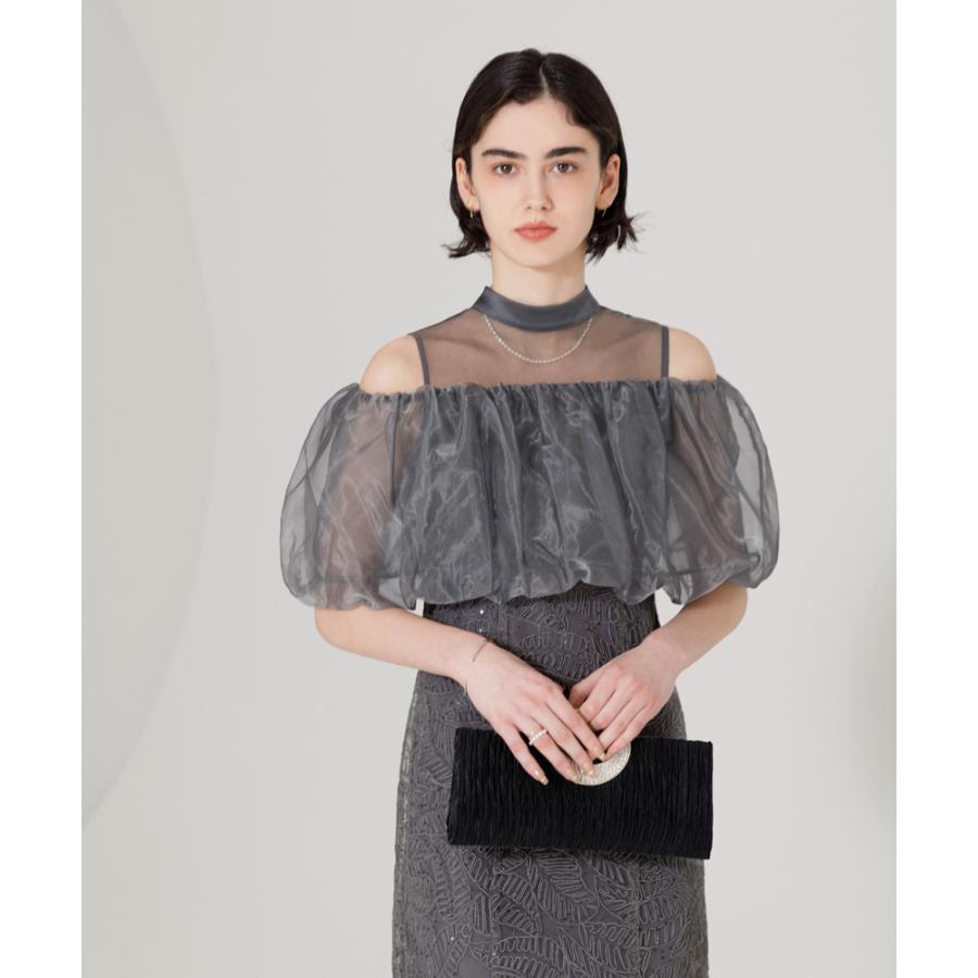 LEJA-2WAYオフショルダーパフスリーブスリットIラインロングドレス