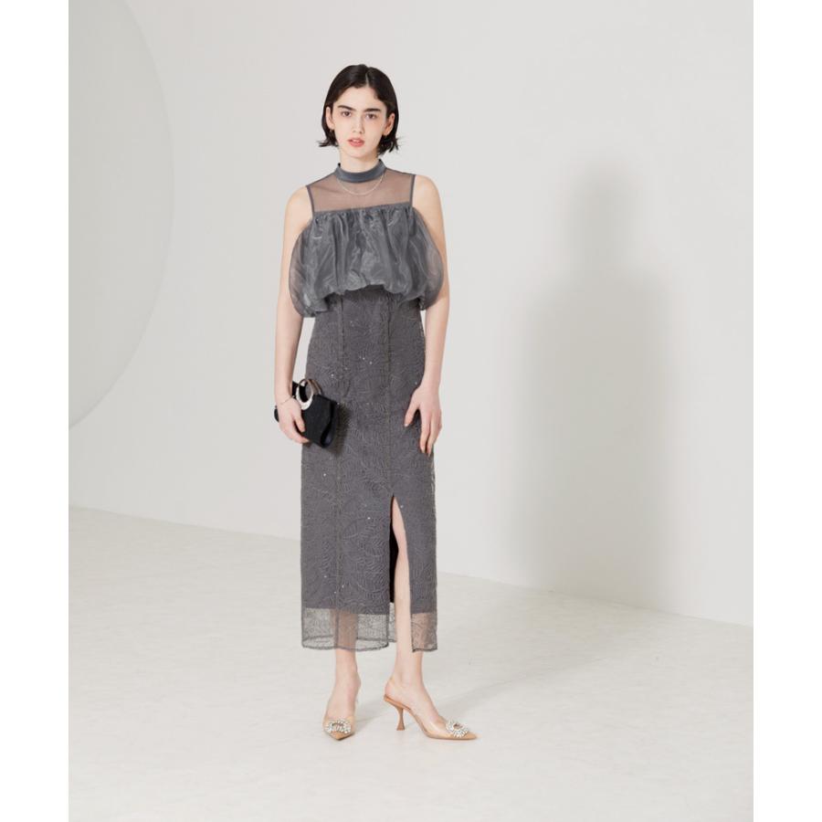 LEJA-2WAYオフショルダーパフスリーブスリットIラインロングドレス