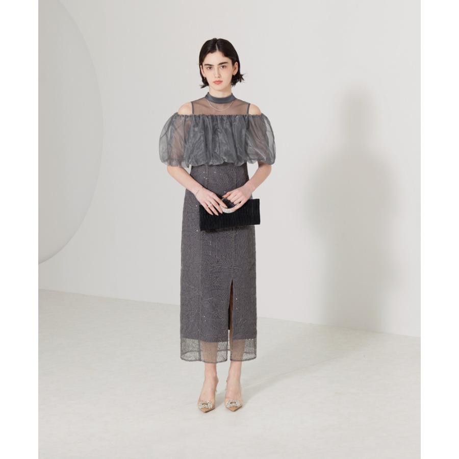 LEJA-2WAYオフショルダーパフスリーブスリットIラインロングドレス