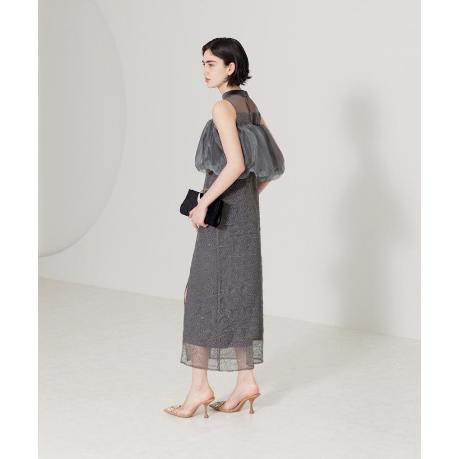 LEJA-2WAYオフショルダーパフスリーブスリットIラインロングドレス