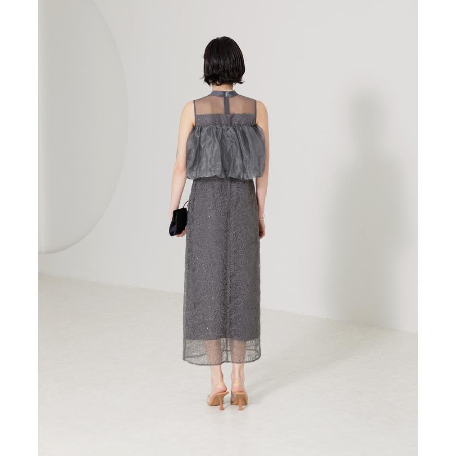 LEJA-2WAYオフショルダーパフスリーブスリットIラインロングドレス