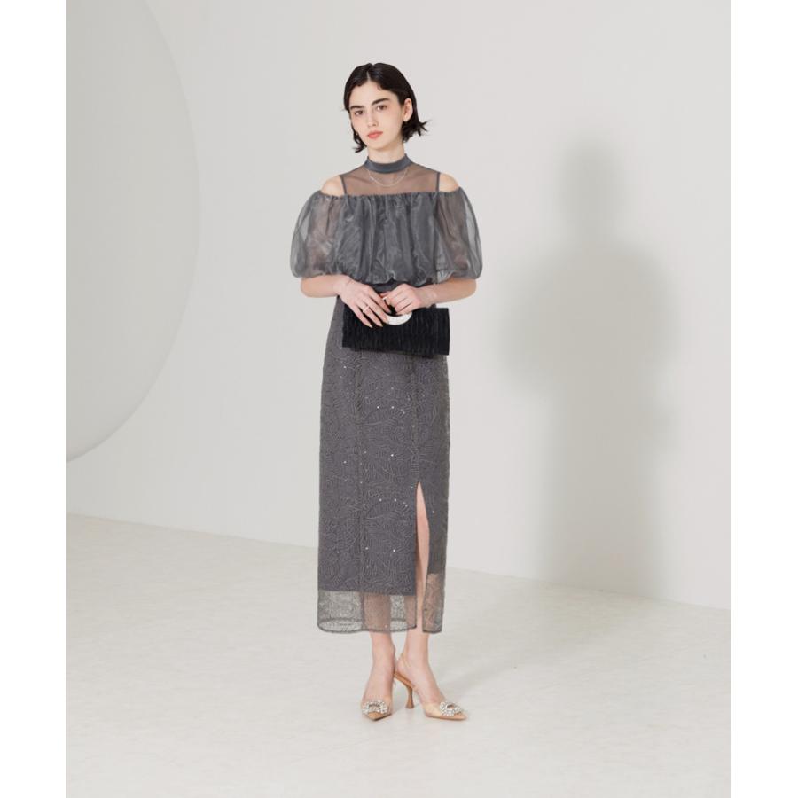 LEJA-2WAYオフショルダーパフスリーブスリットIラインロングドレス