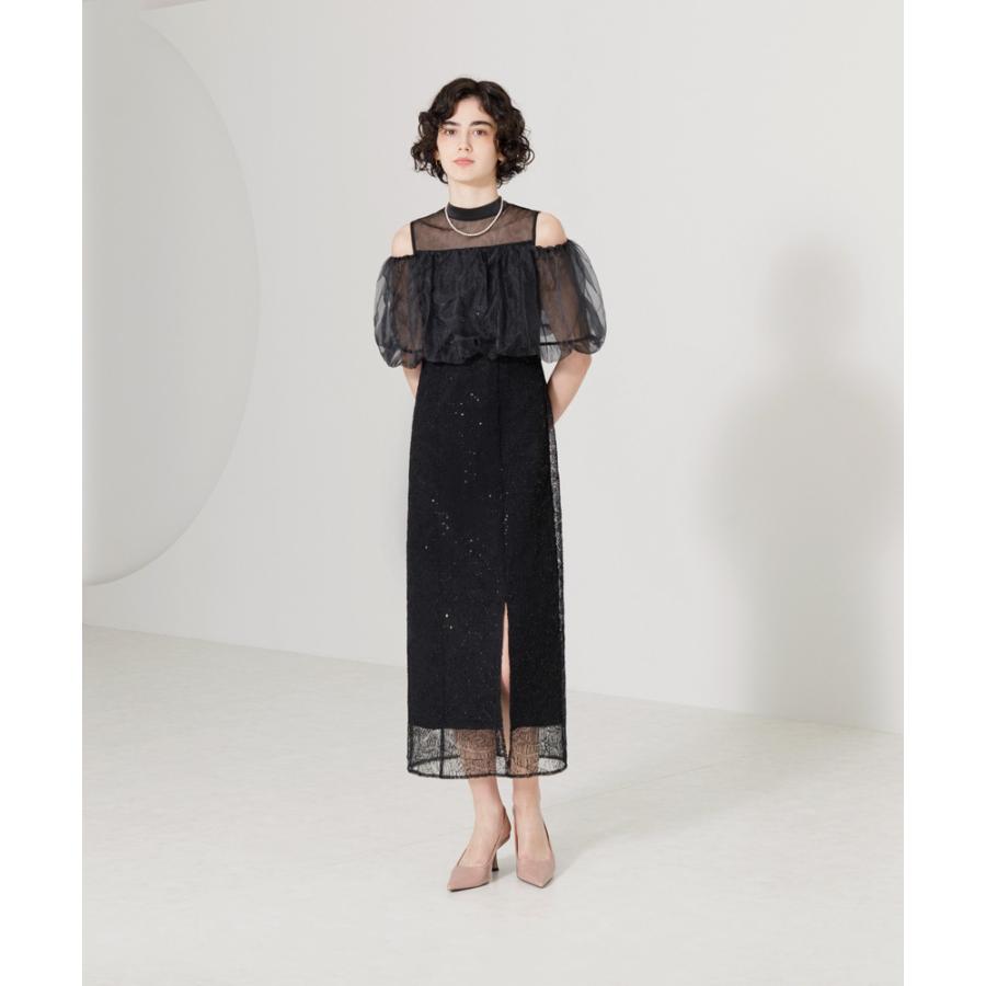 LEJA-2WAYオフショルダーパフスリーブスリットIラインロングドレス