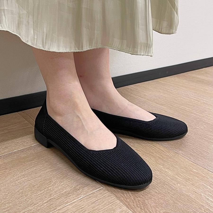 19.5〜27.0cm】リブ編み ラウンドトゥ1.5cmヒール ニットパンプス