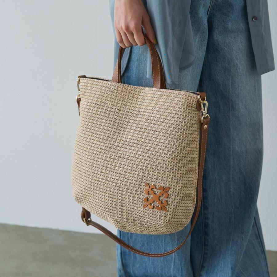 極美品　ラシット russet ラフィア　2024年新作　2wayトートバッグ russet 【2024SS】レザーモチーフ付きラフィア2wayトートバッグ