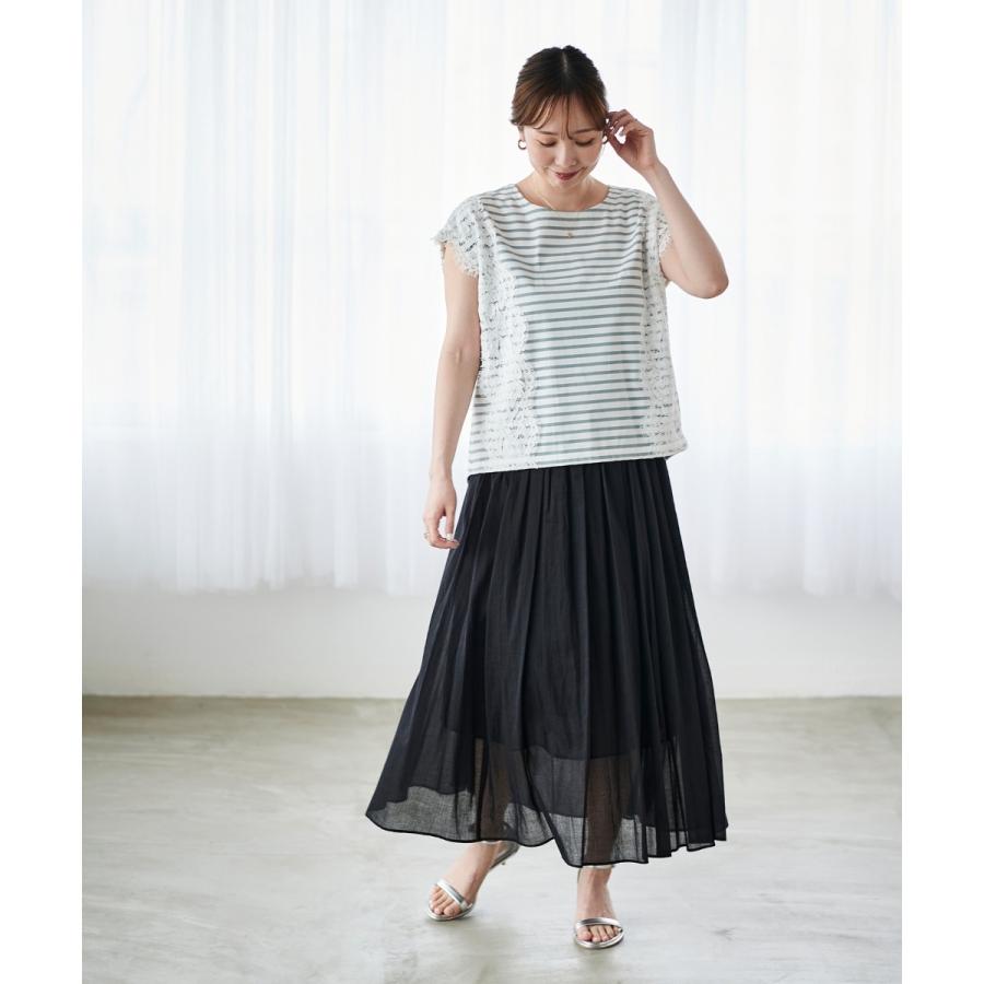 《手洗い可能》Perle Peche ボーダー×レースカットソー
