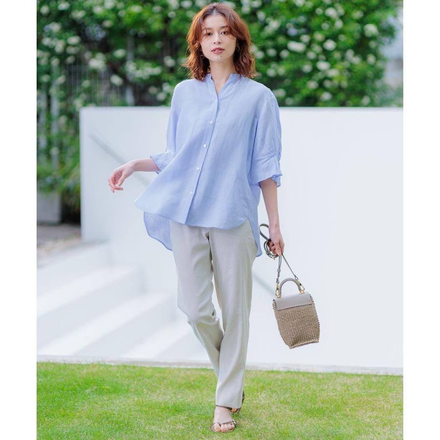 23区 LIBECO リベコ リネン Vネック ペプラム ブラウス 七分袖