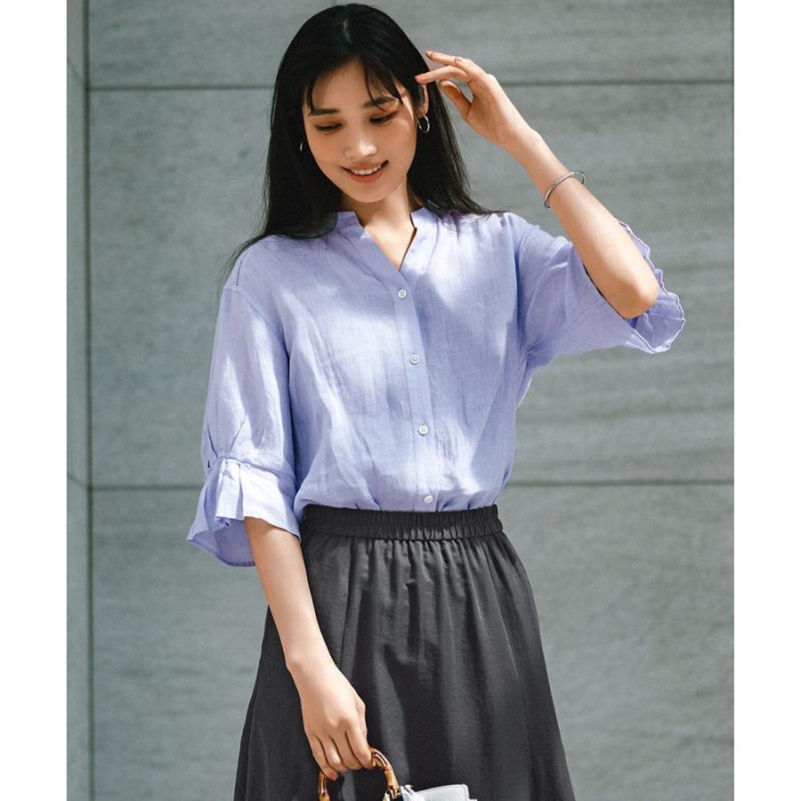 23区 ×LIBECO 　ペプラムブラウス　リネン　大きいサイズ44【洗える】 23区 ×LIBECO ペプラムブラウス リネン 大きいサイズ44【洗える