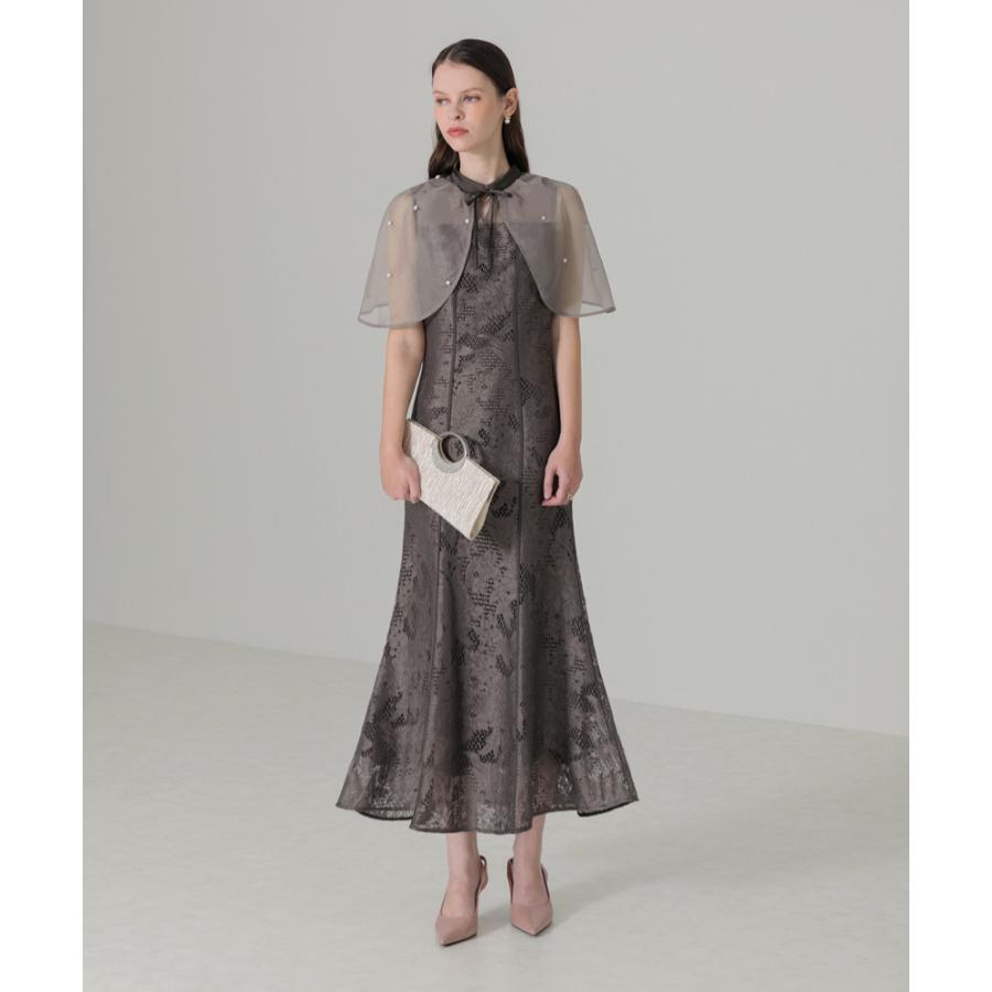 LEJA-パール付きオーガンジードッキングボレロ風ケープワンピース