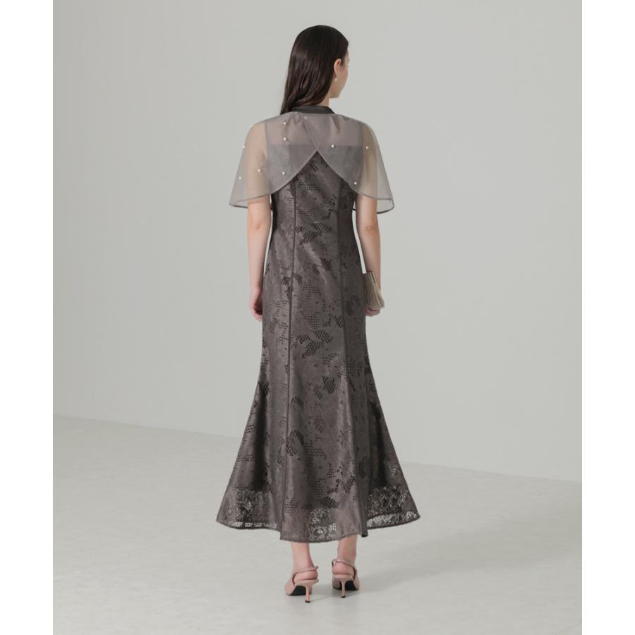 LEJA-パール付きオーガンジードッキングボレロ風ケープワンピース