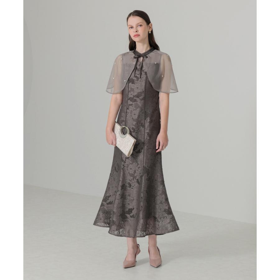 LEJA-パール付きオーガンジードッキングボレロ風ケープワンピース