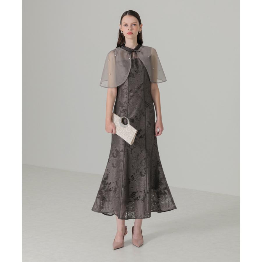 LEJA-パール付きオーガンジードッキングボレロ風ケープワンピース