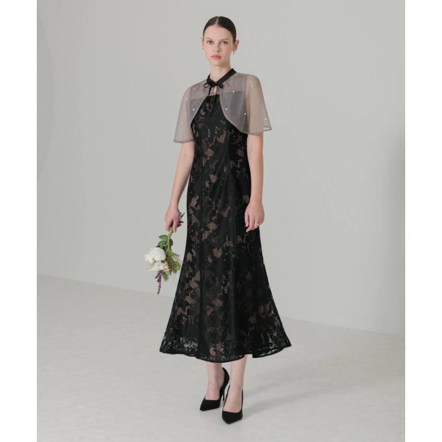 LEJA-パール付きオーガンジードッキングボレロ風ケープワンピース