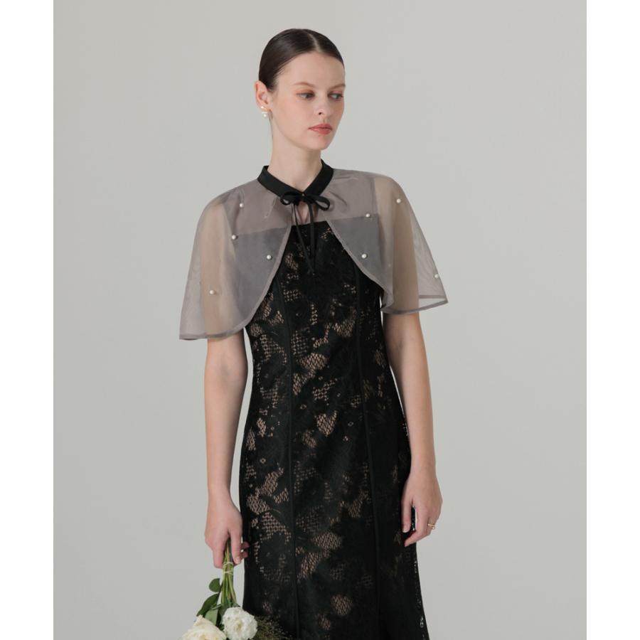 LEJA-パール付きオーガンジードッキングボレロ風ケープワンピース