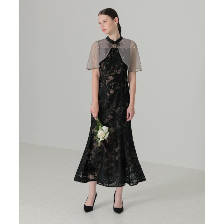 LEJA-パール付きオーガンジードッキングボレロ風ケープワンピース