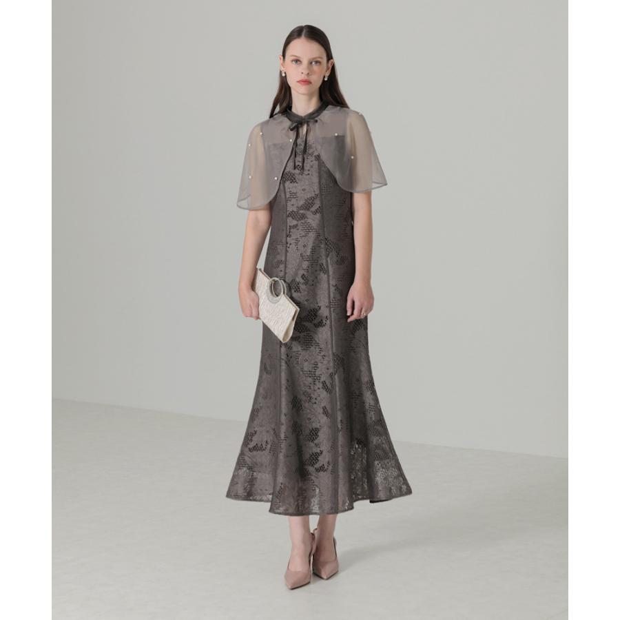 LEJA-パール付きオーガンジードッキングボレロ風ケープワンピース