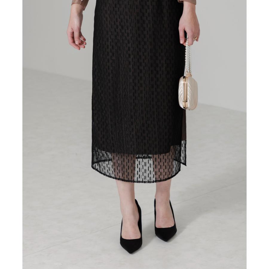 LEJA-パールネックパフスリーブボレロ格子柄レースワンピース