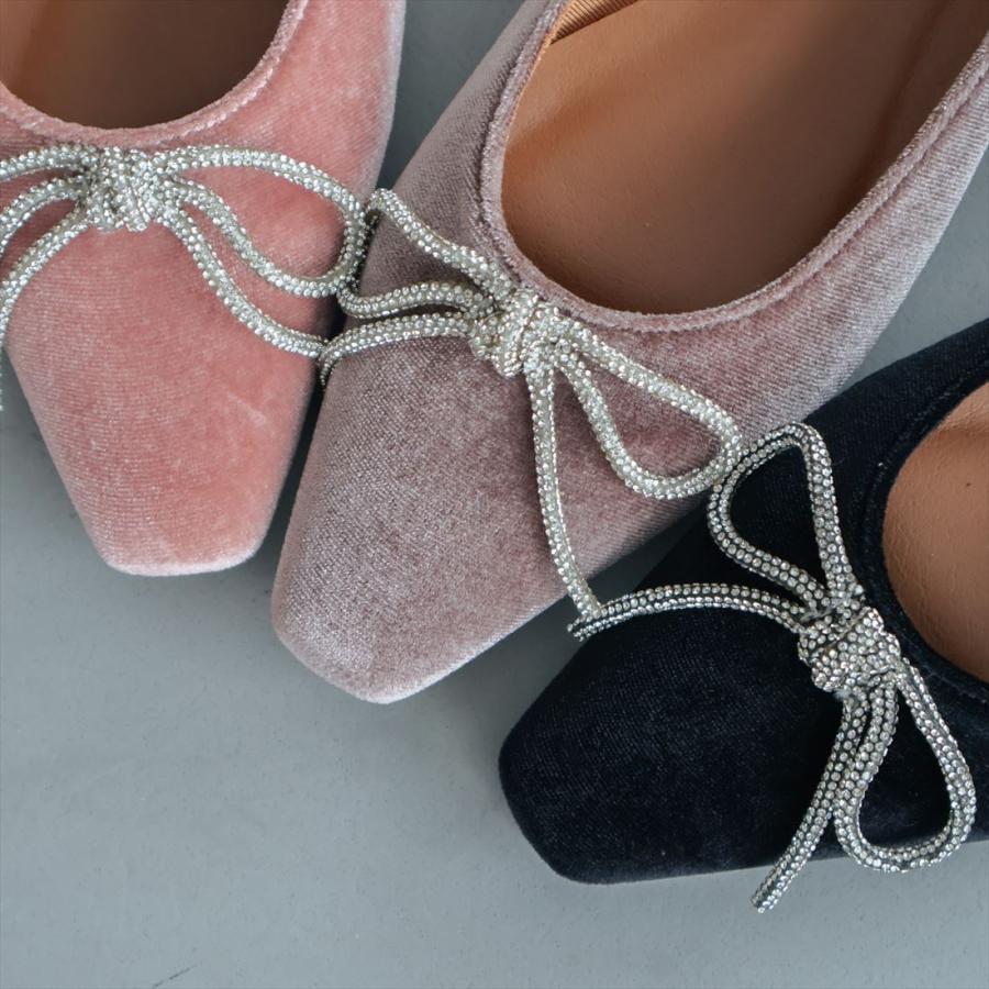 EVOL 【24秋冬新作】リボンフラットスクエアベロアパンプス