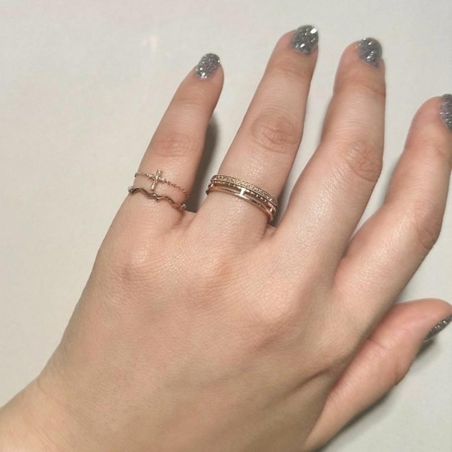 【Tiny Motif】K10ダイヤモンドクロスチェーンリング（0.02ct）の画像