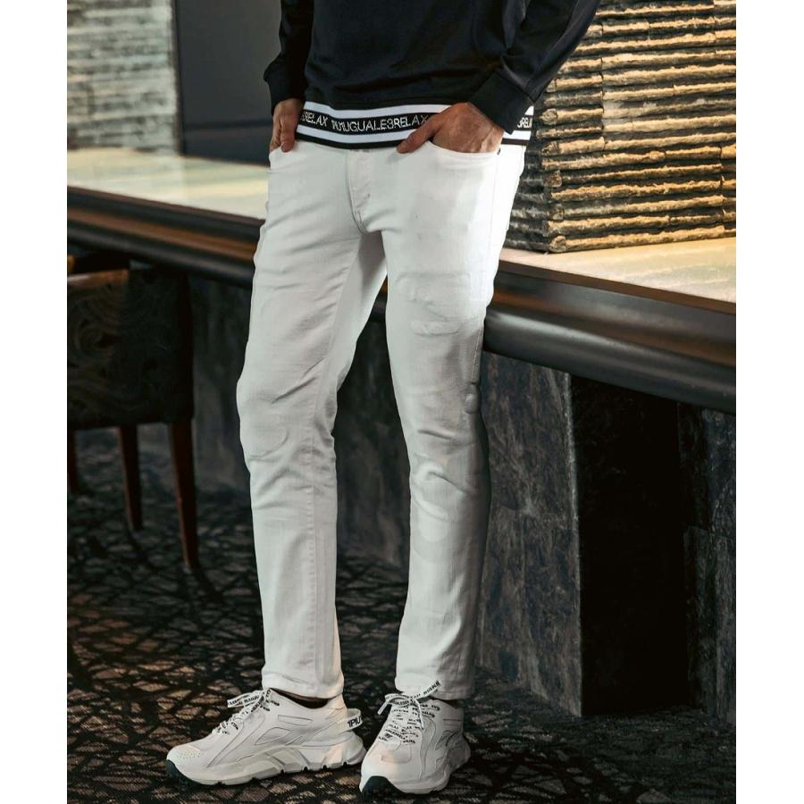 定価49500円　1PIU1UGUALE3 スウェットデニム　刺繍　白　ホワイト 1PIU1UGUALE3 RELAX レーザーロゴ×カモ刺繍デニムパンツ【山口